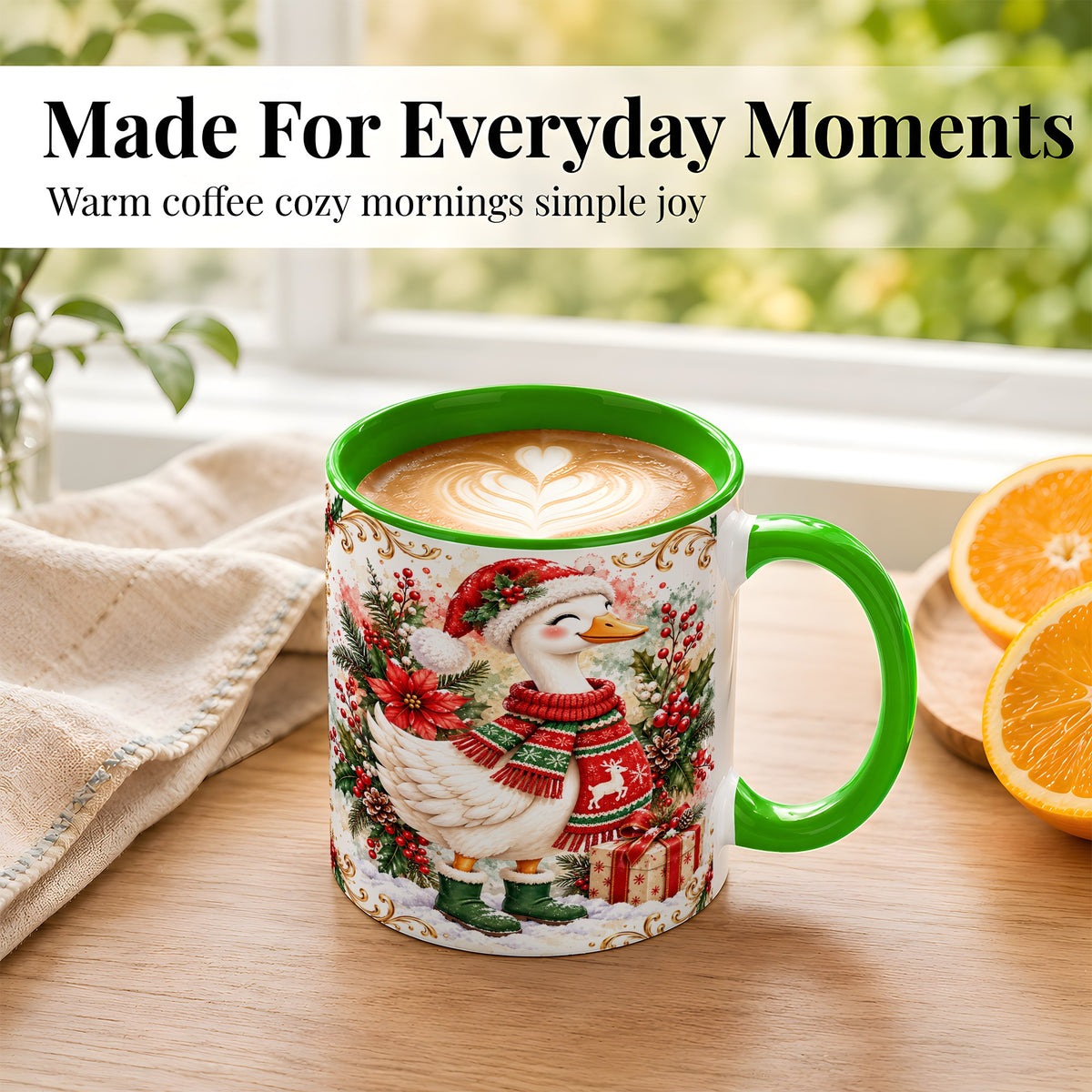 #pl[11oz|Green] Christmas Goose Coffee Mug, Cozy Winter Goose Mug, Ceramic Cup
