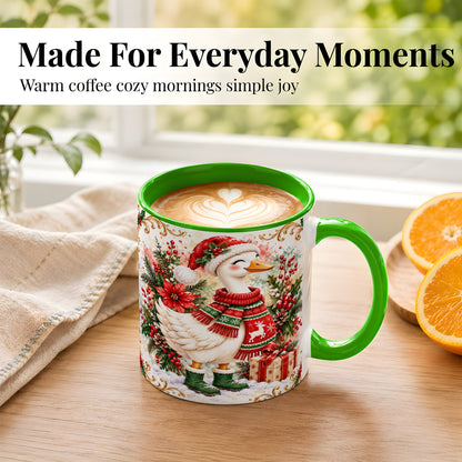#pl[11oz|Green] Christmas Goose Coffee Mug, Cozy Winter Goose Mug, Ceramic Cup