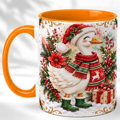 #pl[11oz|Orange] Christmas Goose Coffee Mug, Cozy Winter Goose Mug, Ceramic Cup