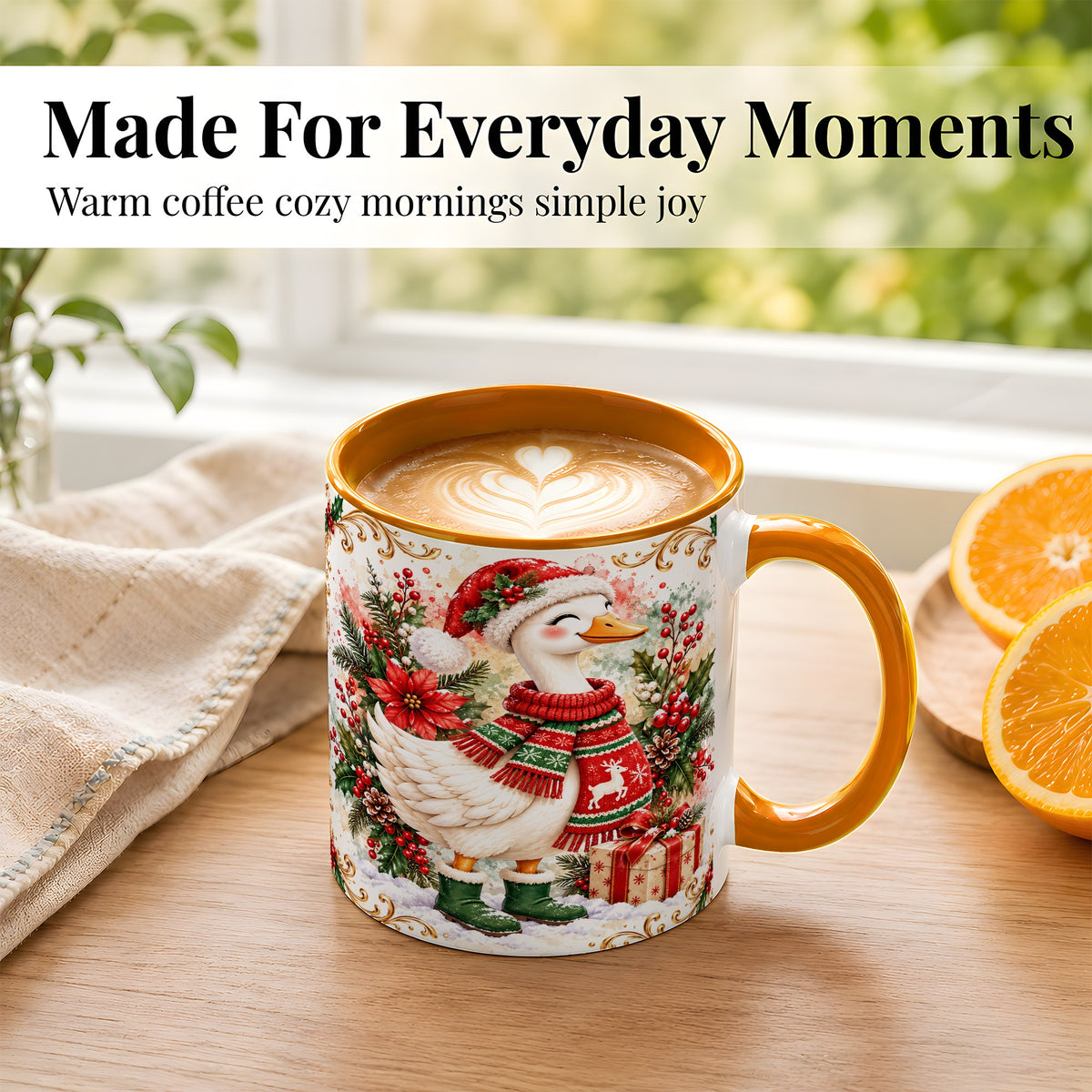#pl[11oz|Orange] Christmas Goose Coffee Mug, Cozy Winter Goose Mug, Ceramic Cup