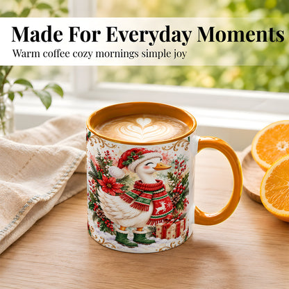 #pl[11oz|Orange] Christmas Goose Coffee Mug, Cozy Winter Goose Mug, Ceramic Cup