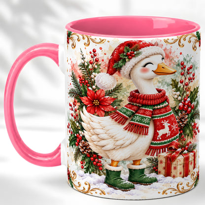 #pl[11oz|Pink] Christmas Goose Coffee Mug, Cozy Winter Goose Mug, Ceramic Cup