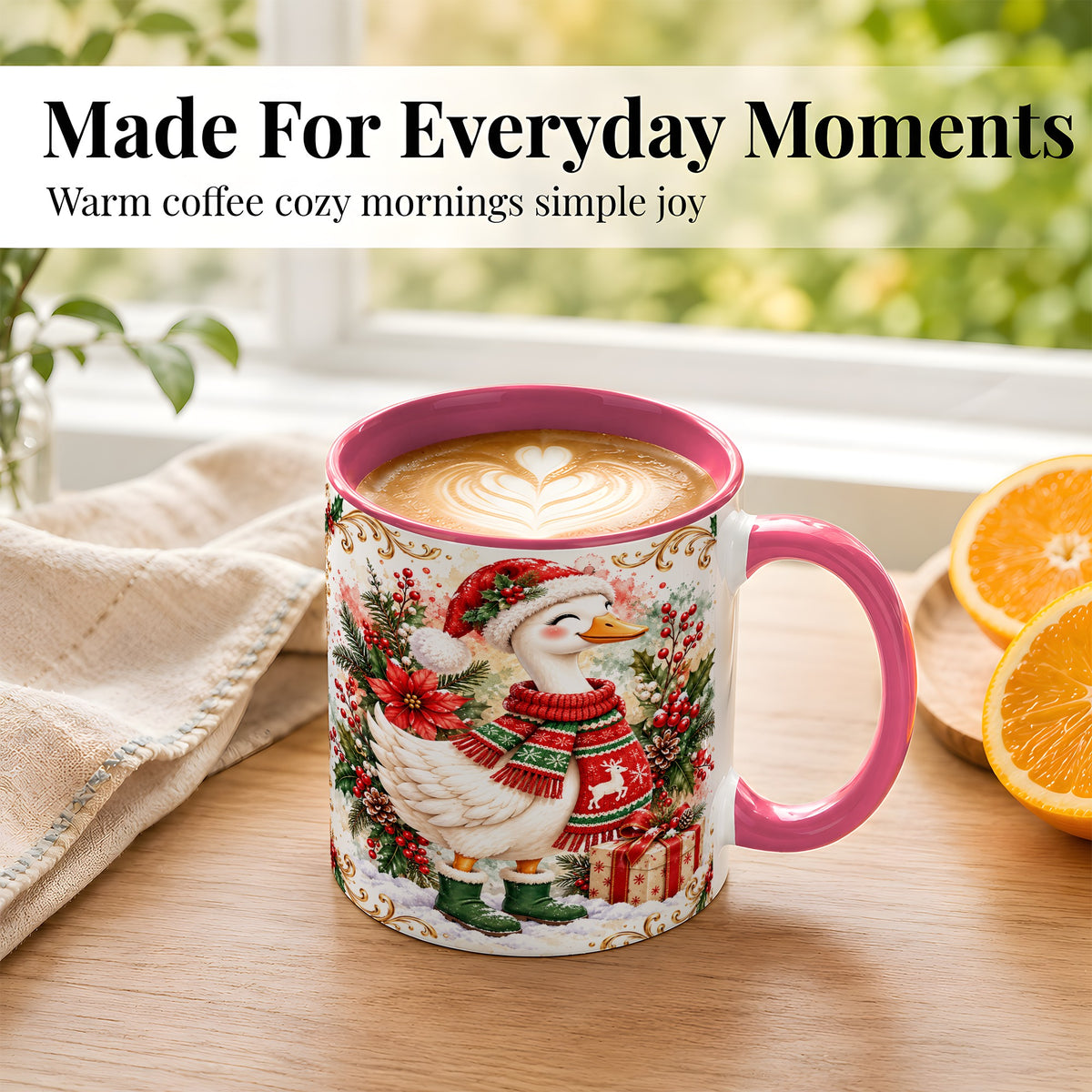 #pl[11oz|Pink] Christmas Goose Coffee Mug, Cozy Winter Goose Mug, Ceramic Cup