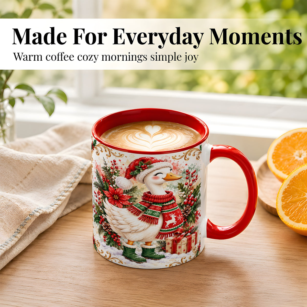 #pl[11oz|Red] Christmas Goose Coffee Mug, Cozy Winter Goose Mug, Ceramic Cup