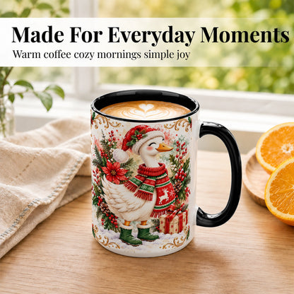 #pl[15oz|Black] Christmas Goose Coffee Mug, Cozy Winter Goose Mug, Ceramic Cup