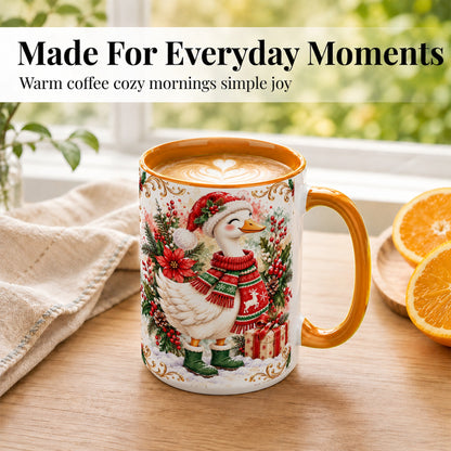 #pl[15oz|Orange] Christmas Goose Coffee Mug, Cozy Winter Goose Mug, Ceramic Cup
