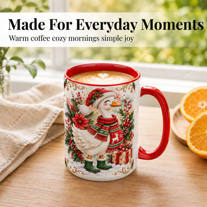 #pl[15oz|Red] Christmas Goose Coffee Mug, Cozy Winter Goose Mug, Ceramic Cup