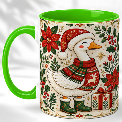 #pl[11oz|Green] Christmas Goose Coffee Mug, Santa Hat Goose Mug, Ceramic Cup