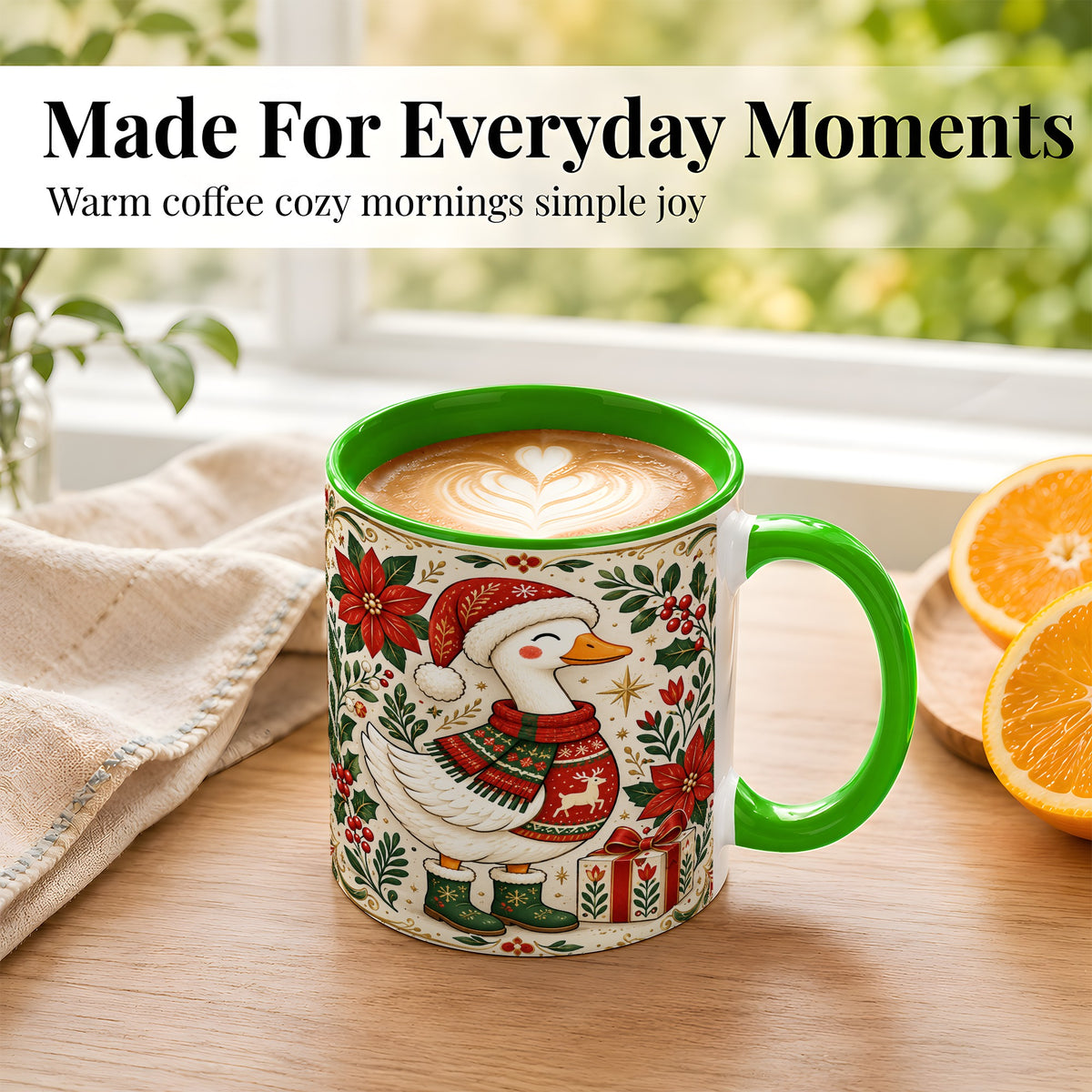 #pl[11oz|Green] Christmas Goose Coffee Mug, Santa Hat Goose Mug, Ceramic Cup