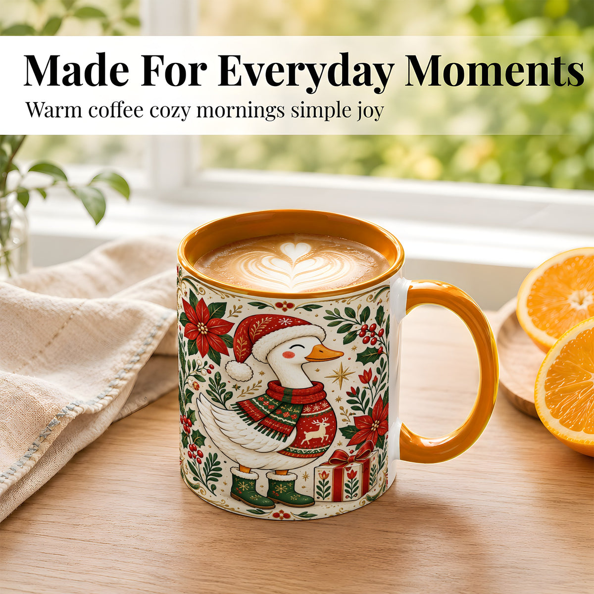 #pl[11oz|Orange] Christmas Goose Coffee Mug, Santa Hat Goose Mug, Ceramic Cup