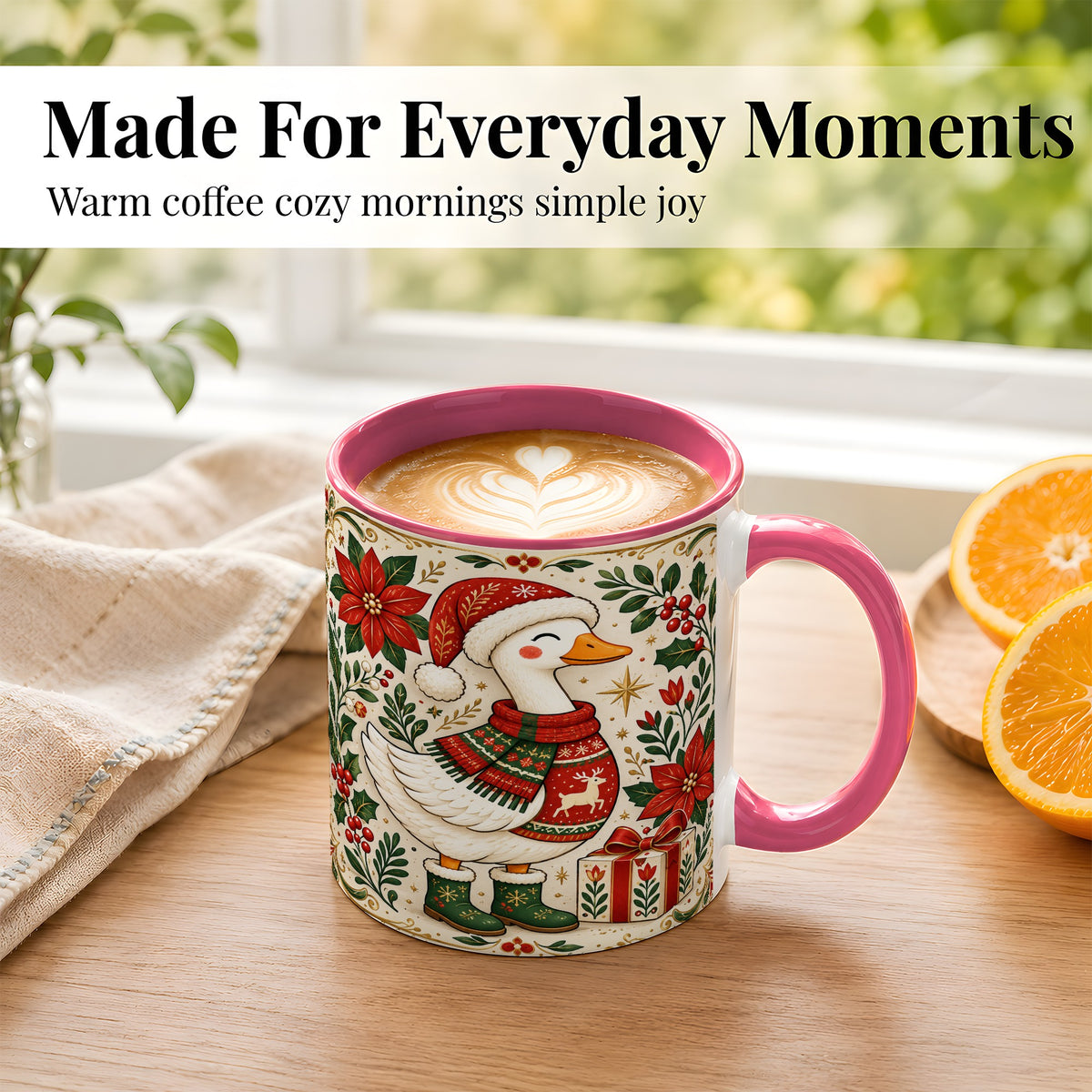 #pl[11oz|Pink] Christmas Goose Coffee Mug, Santa Hat Goose Mug, Ceramic Cup