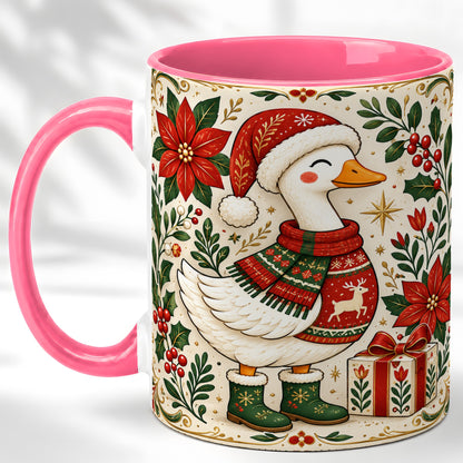 #pl[11oz|Pink] Christmas Goose Coffee Mug, Santa Hat Goose Mug, Ceramic Cup