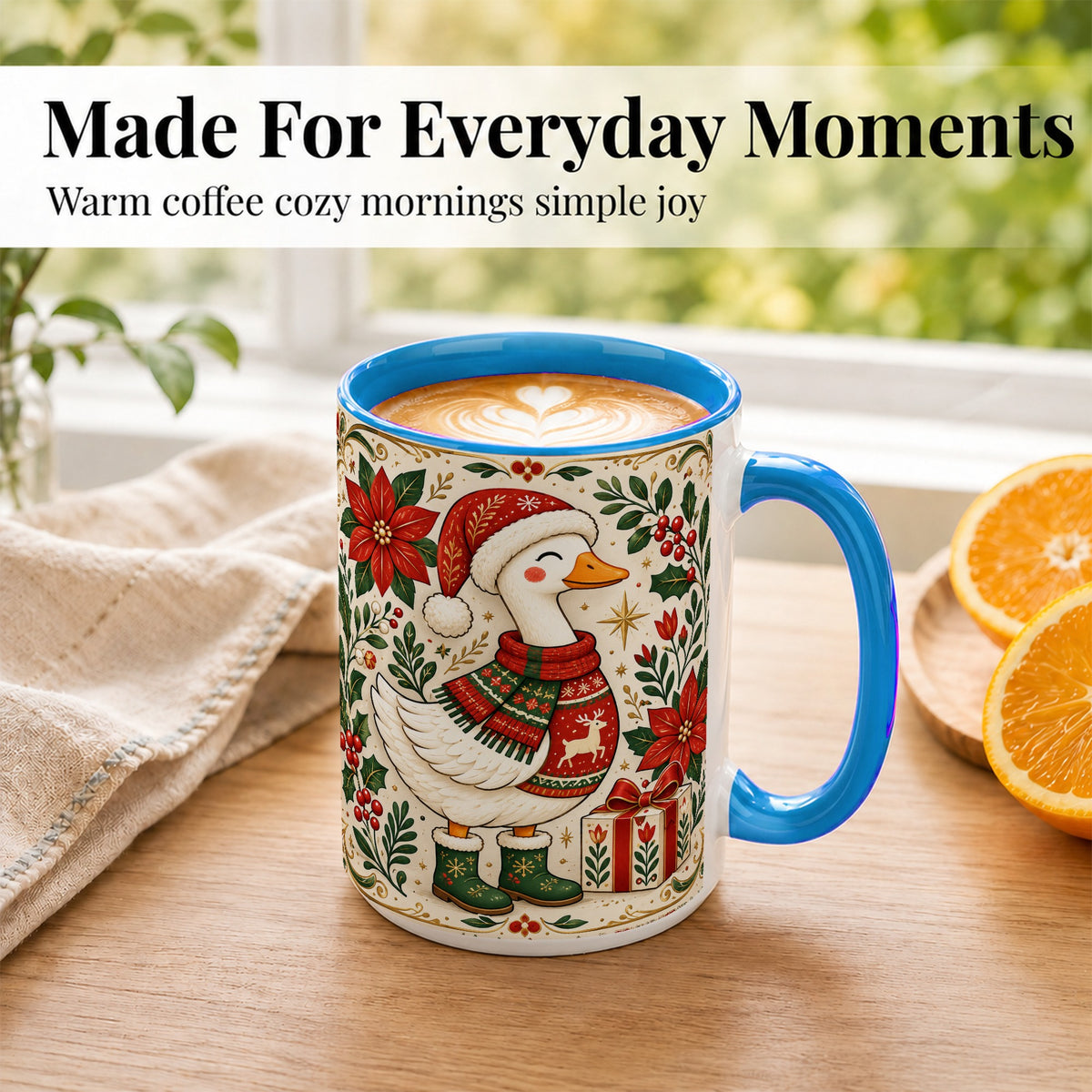 #pl[15oz|Blue] Christmas Goose Coffee Mug, Santa Hat Goose Mug, Ceramic Cup