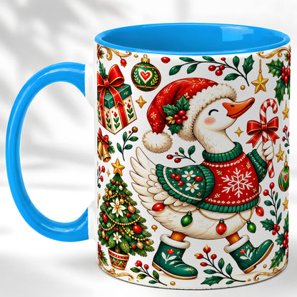 #pl[11oz|Blue] Christmas Goose Coffee Mug, Candy Cane Goose Mug, Ceramic Cup