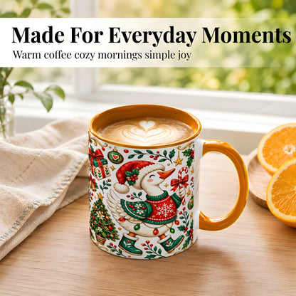 #pl[11oz|Orange] Christmas Goose Coffee Mug, Candy Cane Goose Mug, Ceramic Cup