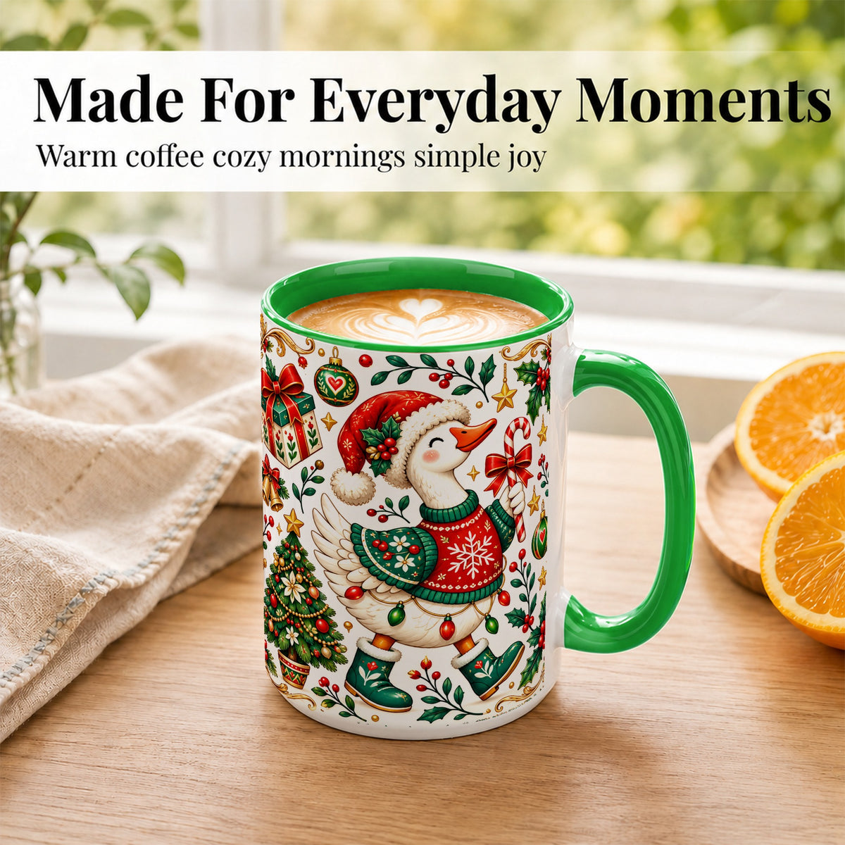 #pl[15oz|Green] Christmas Goose Coffee Mug, Candy Cane Goose Mug, Ceramic Cup