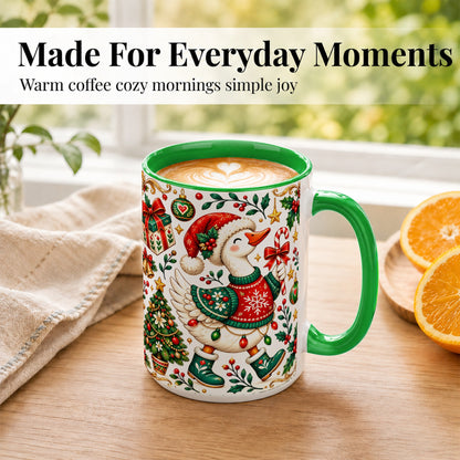 #pl[15oz|Green] Christmas Goose Coffee Mug, Candy Cane Goose Mug, Ceramic Cup