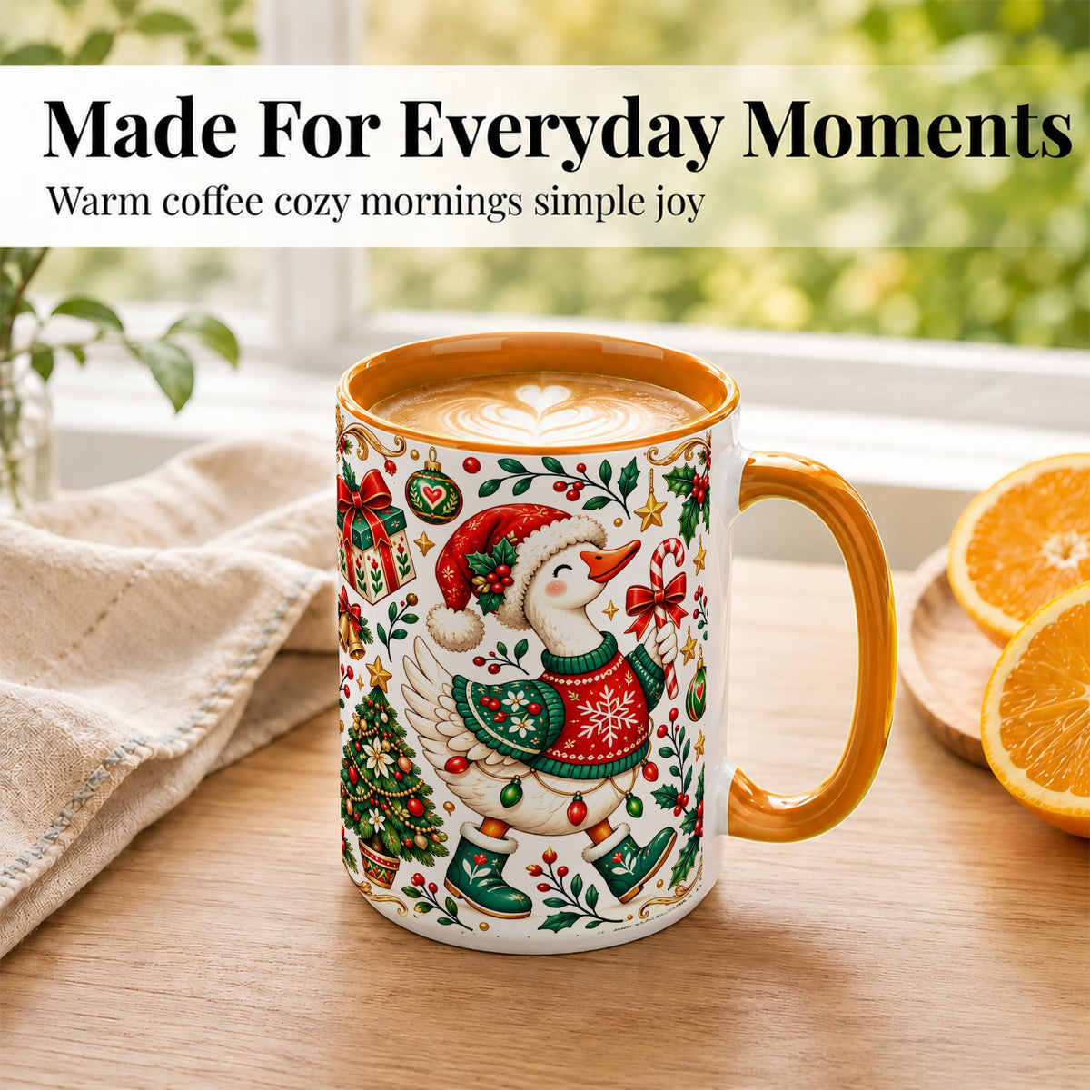 #pl[15oz|Orange] Christmas Goose Coffee Mug, Candy Cane Goose Mug, Ceramic Cup