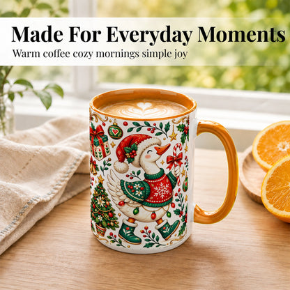 #pl[15oz|Orange] Christmas Goose Coffee Mug, Candy Cane Goose Mug, Ceramic Cup