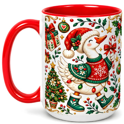 #pl[15oz|Red] Christmas Goose Coffee Mug, Candy Cane Goose Mug, Ceramic Cup