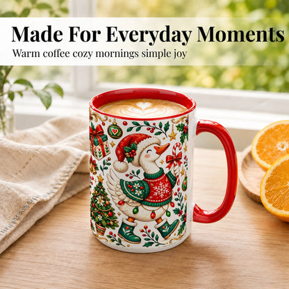#pl[15oz|Red] Christmas Goose Coffee Mug, Candy Cane Goose Mug, Ceramic Cup