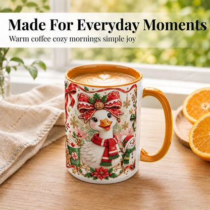 #pl[15oz|Orange] Cute Christmas Goose Coffee Mug, Gingerbread Bow Mug, Ceramic Cup
