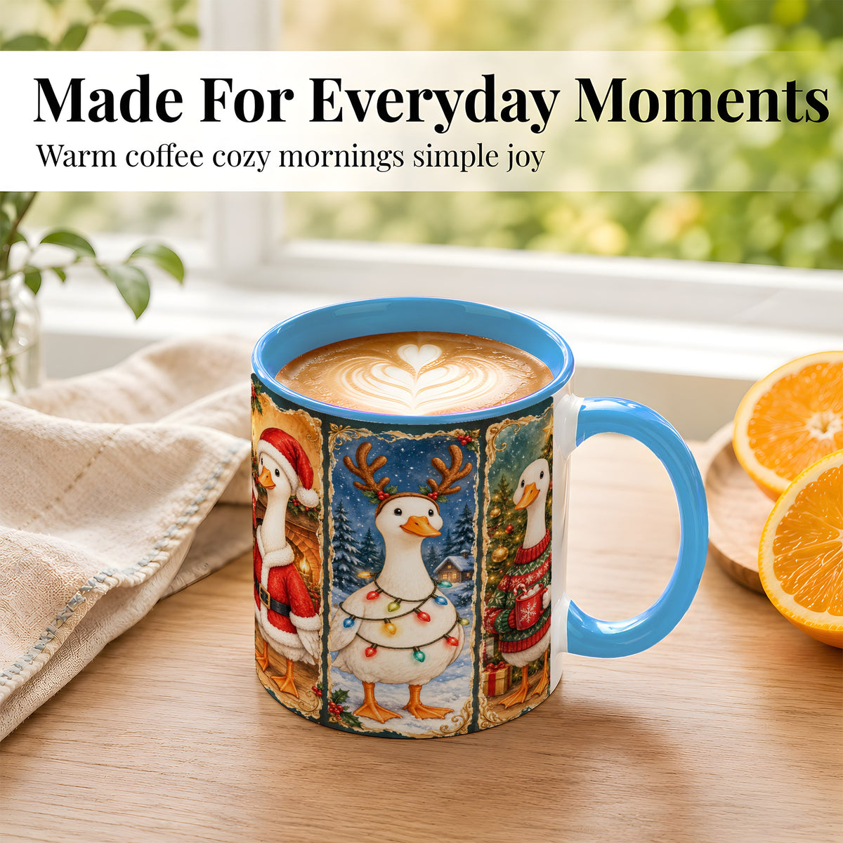#pl[11oz|Blue] Christmas Goose Trio Coffee Mug, Vintage Holiday Mug, Ceramic Cup