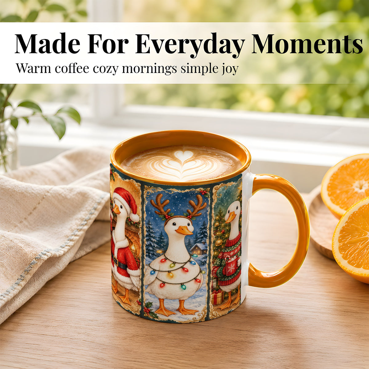 #pl[11oz|Orange] Christmas Goose Trio Coffee Mug, Vintage Holiday Mug, Ceramic Cup