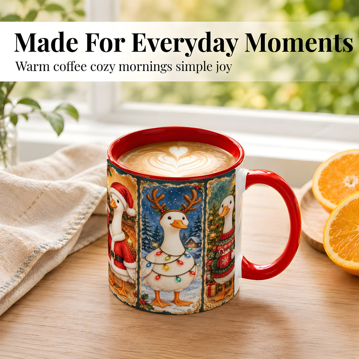 #pl[11oz|Red] Christmas Goose Trio Coffee Mug, Vintage Holiday Mug, Ceramic Cup