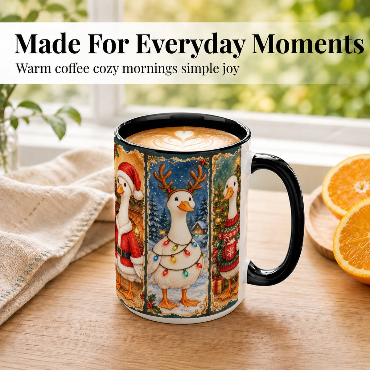 #pl[15oz|Black] Christmas Goose Trio Coffee Mug, Vintage Holiday Mug, Ceramic Cup