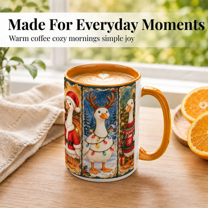 #pl[15oz|Orange] Christmas Goose Trio Coffee Mug, Vintage Holiday Mug, Ceramic Cup