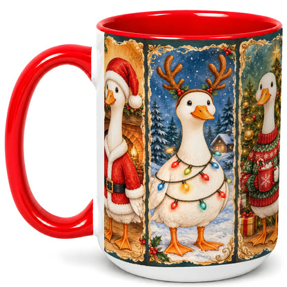 #pl[15oz|Red] Christmas Goose Trio Coffee Mug, Vintage Holiday Mug, Ceramic Cup