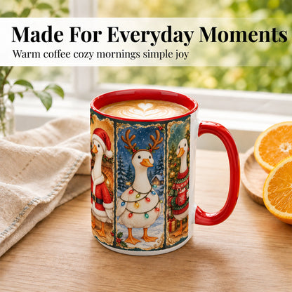 #pl[15oz|Red] Christmas Goose Trio Coffee Mug, Vintage Holiday Mug, Ceramic Cup