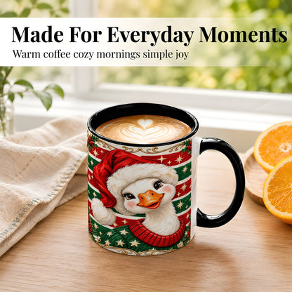 #pl[11oz|Black] Christmas Goose Coffee Mug, Santa Hat Portrait Mug, Ceramic Cup