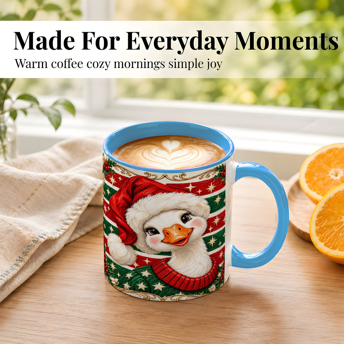 #pl[11oz|Blue] Christmas Goose Coffee Mug, Santa Hat Portrait Mug, Ceramic Cup