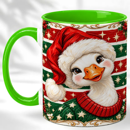 #pl[11oz|Green] Christmas Goose Coffee Mug, Santa Hat Portrait Mug, Ceramic Cup