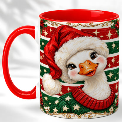 Christmas Goose Coffee Mug, Santa Hat Portrait Mug, Ceramic Cup