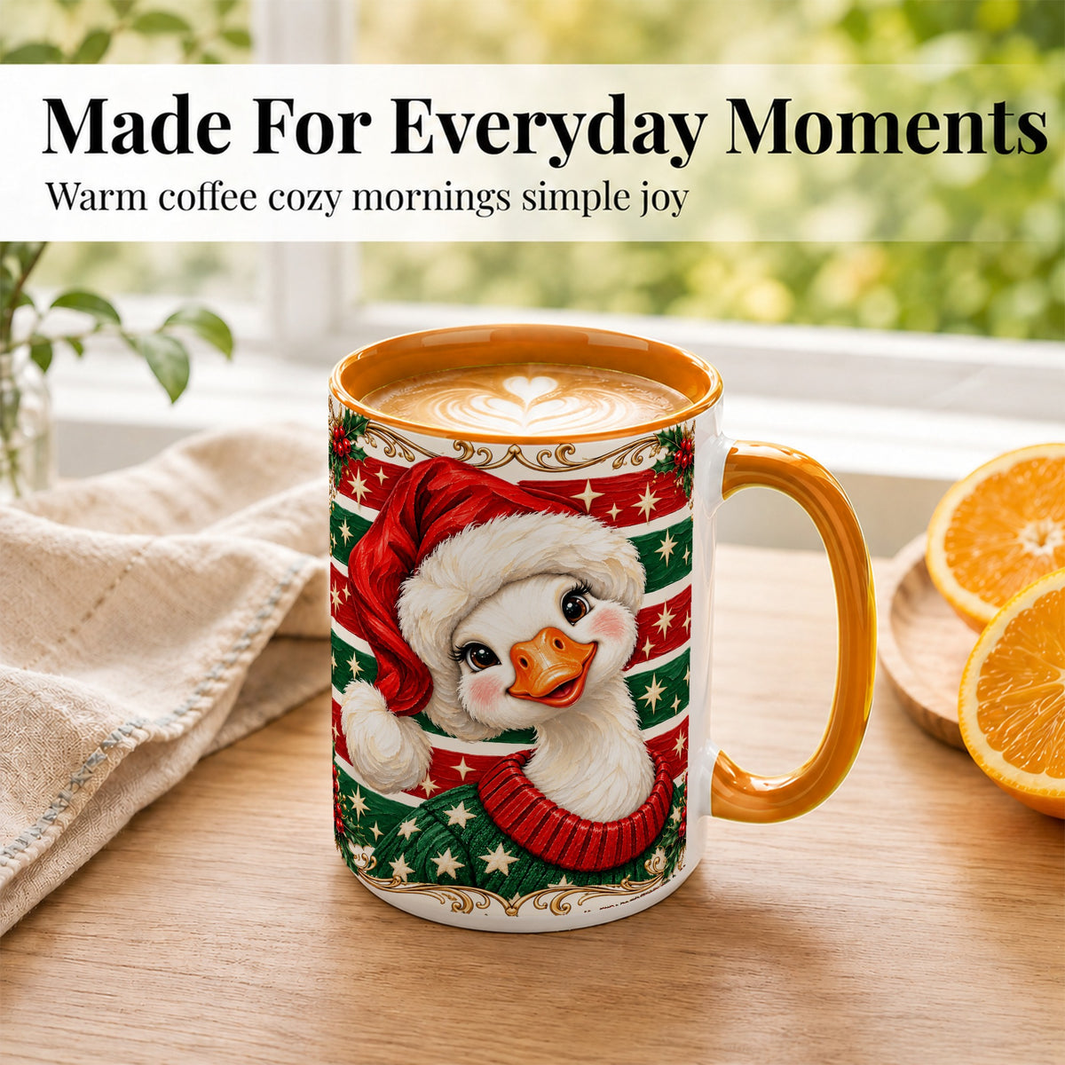 #pl[15oz|Orange] Christmas Goose Coffee Mug, Santa Hat Portrait Mug, Ceramic Cup