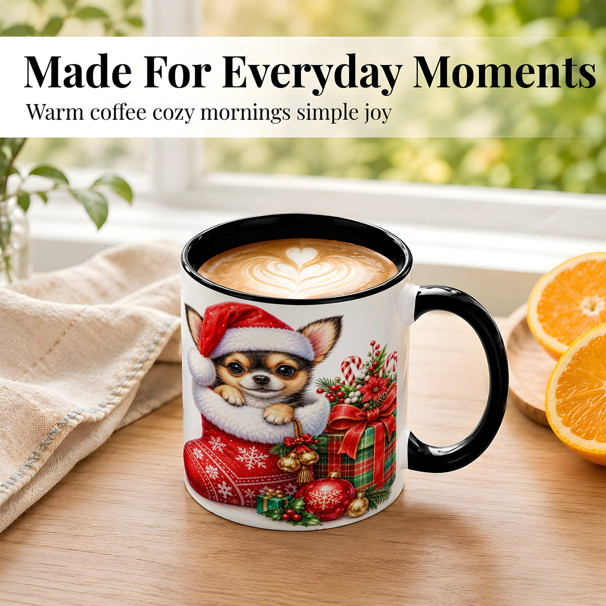 #pl[11oz|Black] Christmas Chihuahua Coffee Mug, Santa Puppy Mug, Ceramic Cup