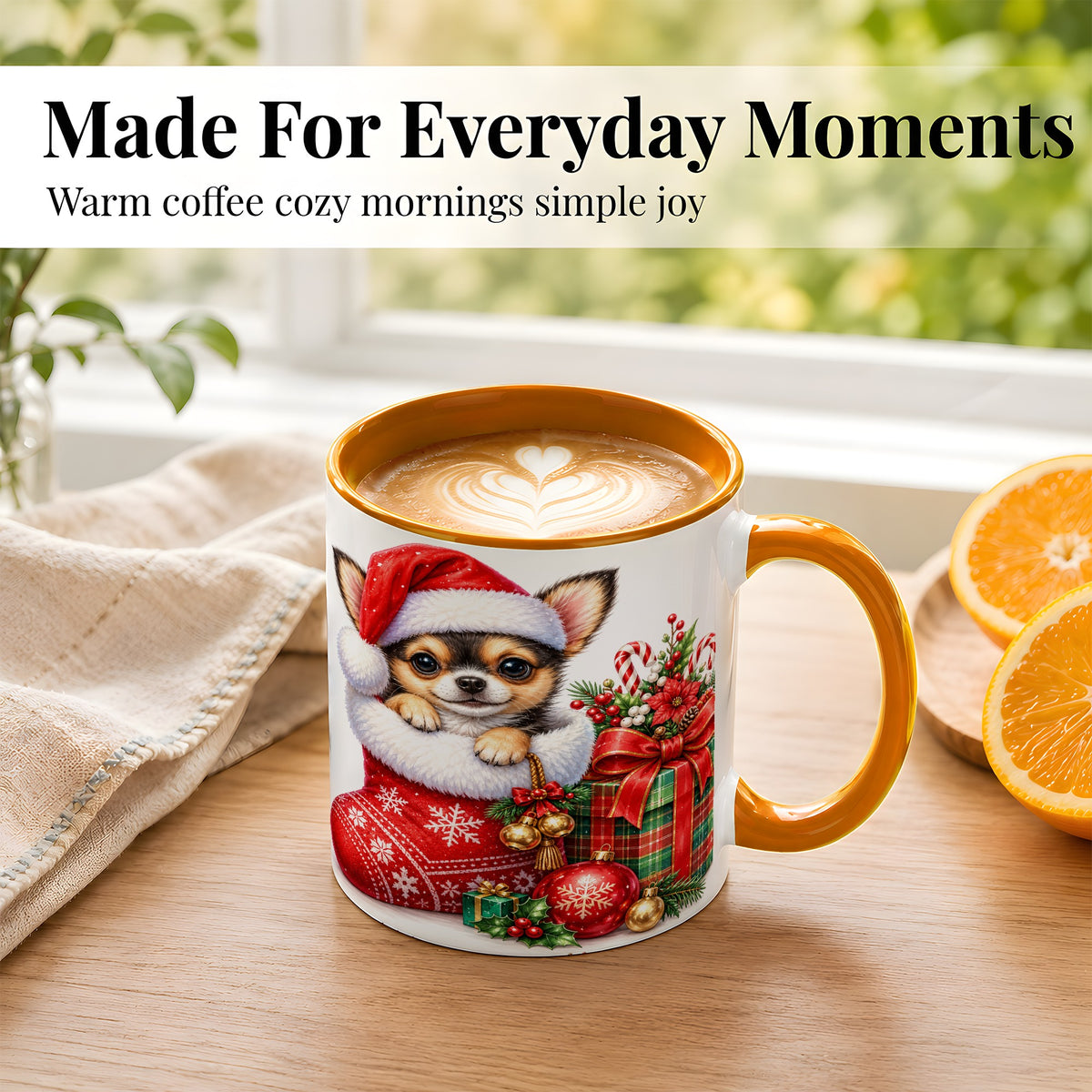 #pl[11oz|Orange] Christmas Chihuahua Coffee Mug, Santa Puppy Mug, Ceramic Cup