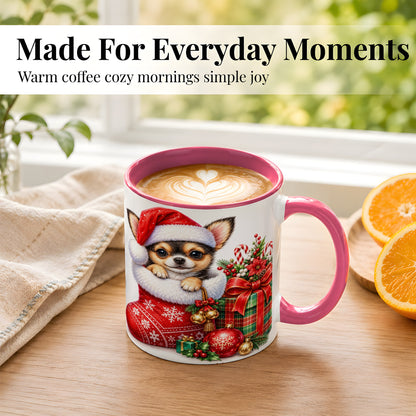 #pl[11oz|Pink] Christmas Chihuahua Coffee Mug, Santa Puppy Mug, Ceramic Cup