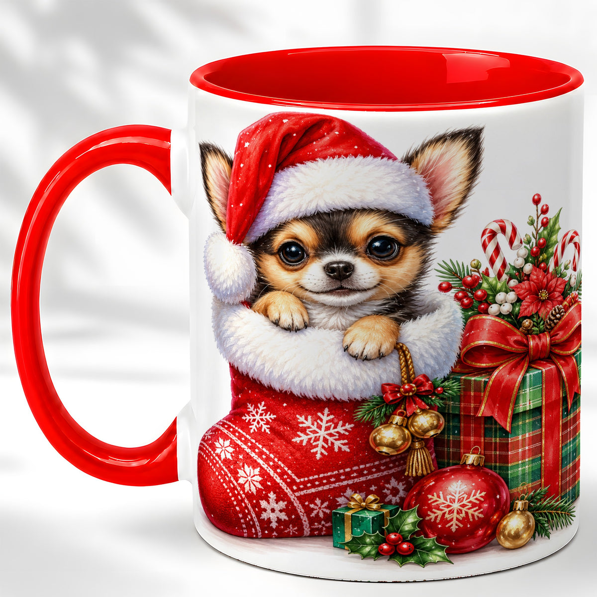 Christmas Chihuahua Coffee Mug, Santa Puppy Mug, Ceramic Cup