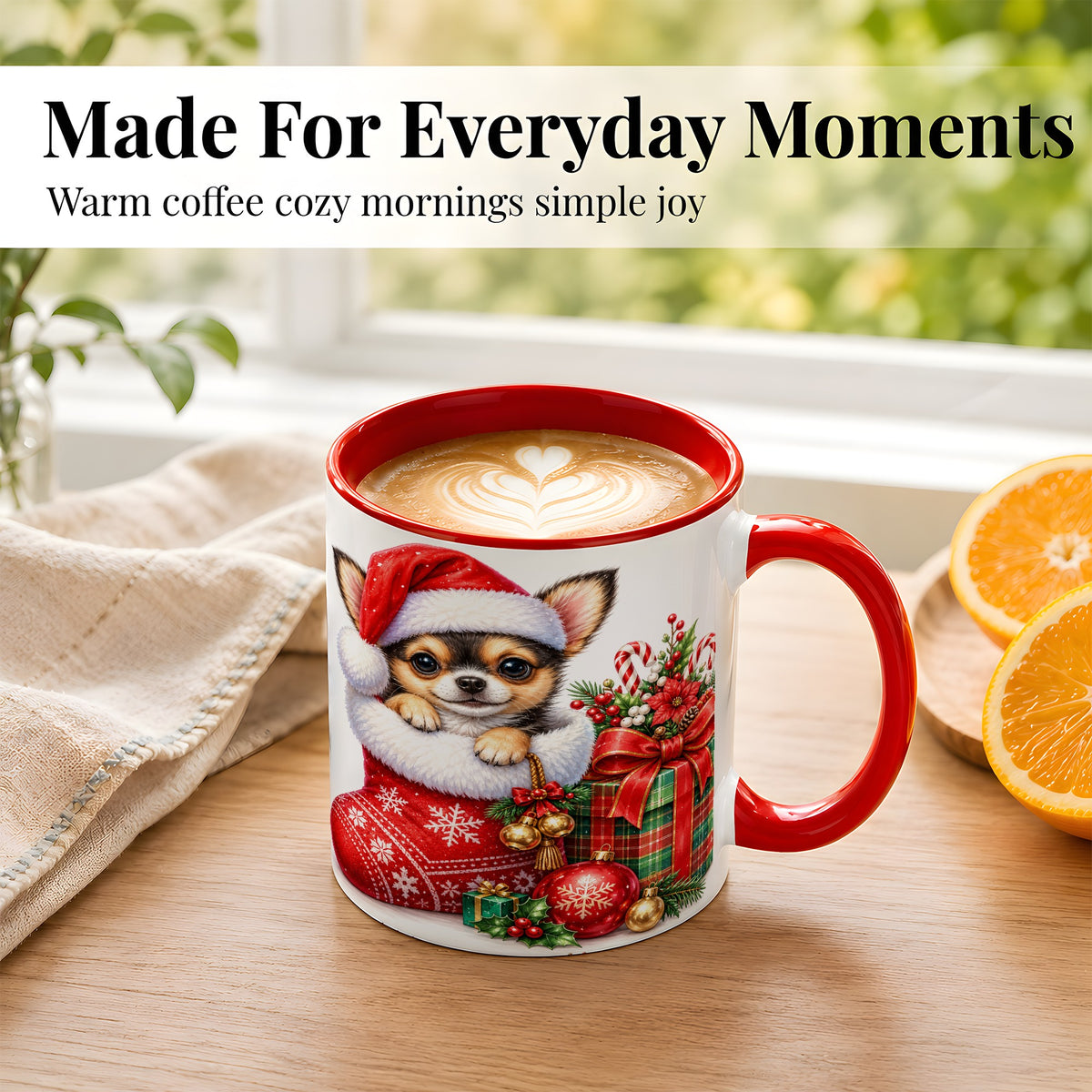 #pl[11oz|Red] Christmas Chihuahua Coffee Mug, Santa Puppy Mug, Ceramic Cup