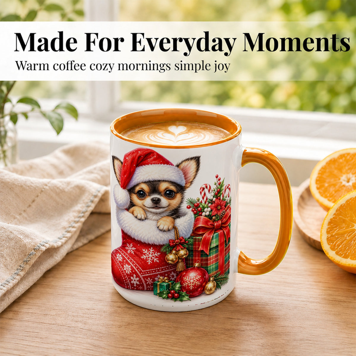 #pl[15oz|Orange] Christmas Chihuahua Coffee Mug, Santa Puppy Mug, Ceramic Cup