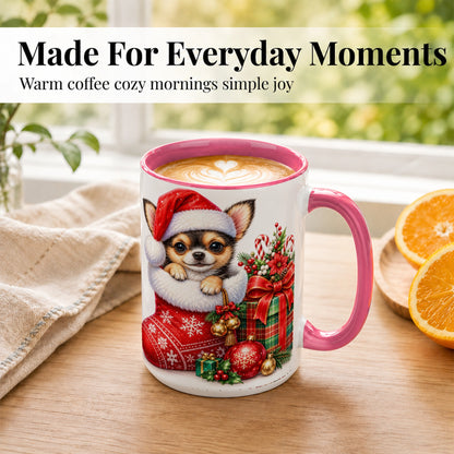 #pl[15oz|Pink] Christmas Chihuahua Coffee Mug, Santa Puppy Mug, Ceramic Cup