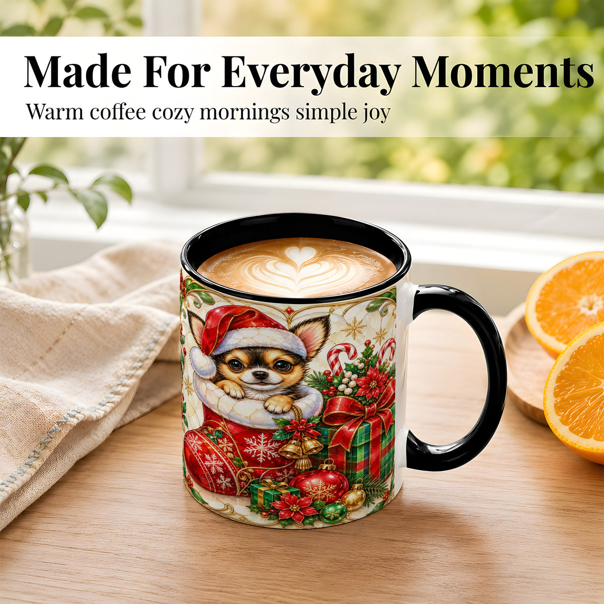 #pl[11oz|Black] Stained Glass Chihuahua Coffee Mug, Christmas Puppy Mug, Ceramic Cup