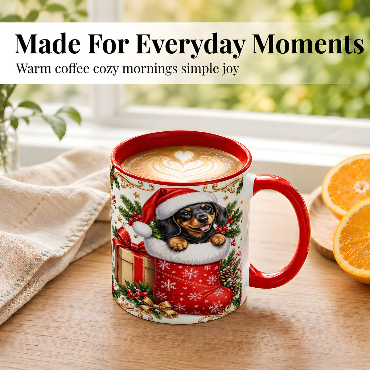 #pl[11oz|Red] Christmas Dachshund Coffee Mug, Santa Wiener Dog Mug, Ceramic Cup