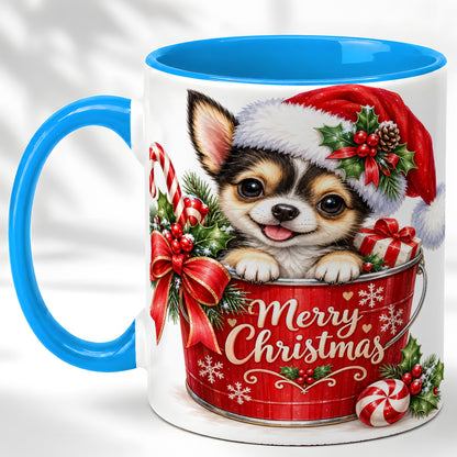 #pl[11oz|Blue] Christmas Chihuahua Coffee Mug, Merry Christmas Puppy Mug, Ceramic Cup