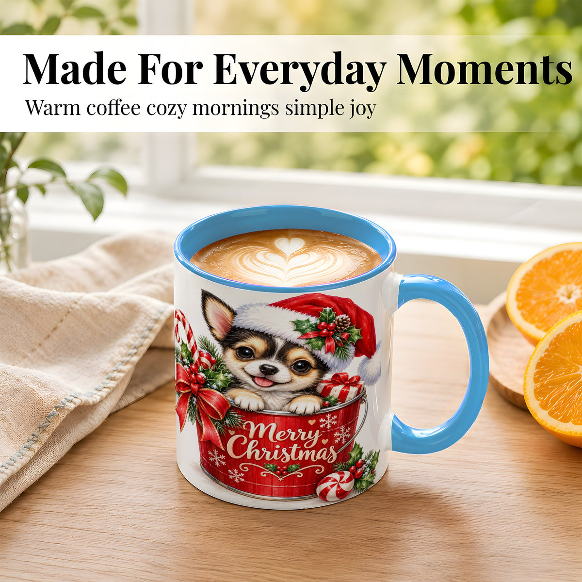 #pl[11oz|Blue] Christmas Chihuahua Coffee Mug, Merry Christmas Puppy Mug, Ceramic Cup