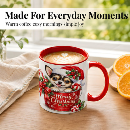 #pl[11oz|Red] Christmas Chihuahua Coffee Mug, Merry Christmas Puppy Mug, Ceramic Cup